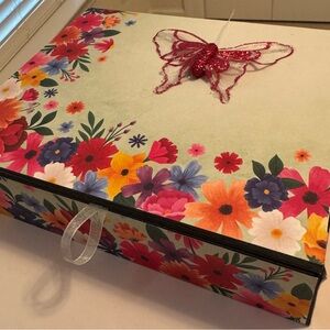Floral decorative box with Pink Glitter Butterfly